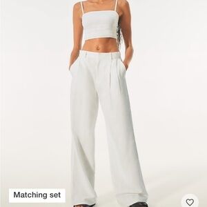 365 High rise new off white linen pleated trousers